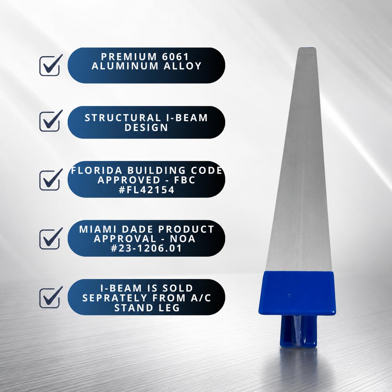 F&L I-Beam in alluminio - lega 6061, guida di supporto strutturale da 91,4 cm per gambe di supporto A/C, progettata per l'approvazione del codice edilizio (approvato dal codice edilizio Miami-dade e