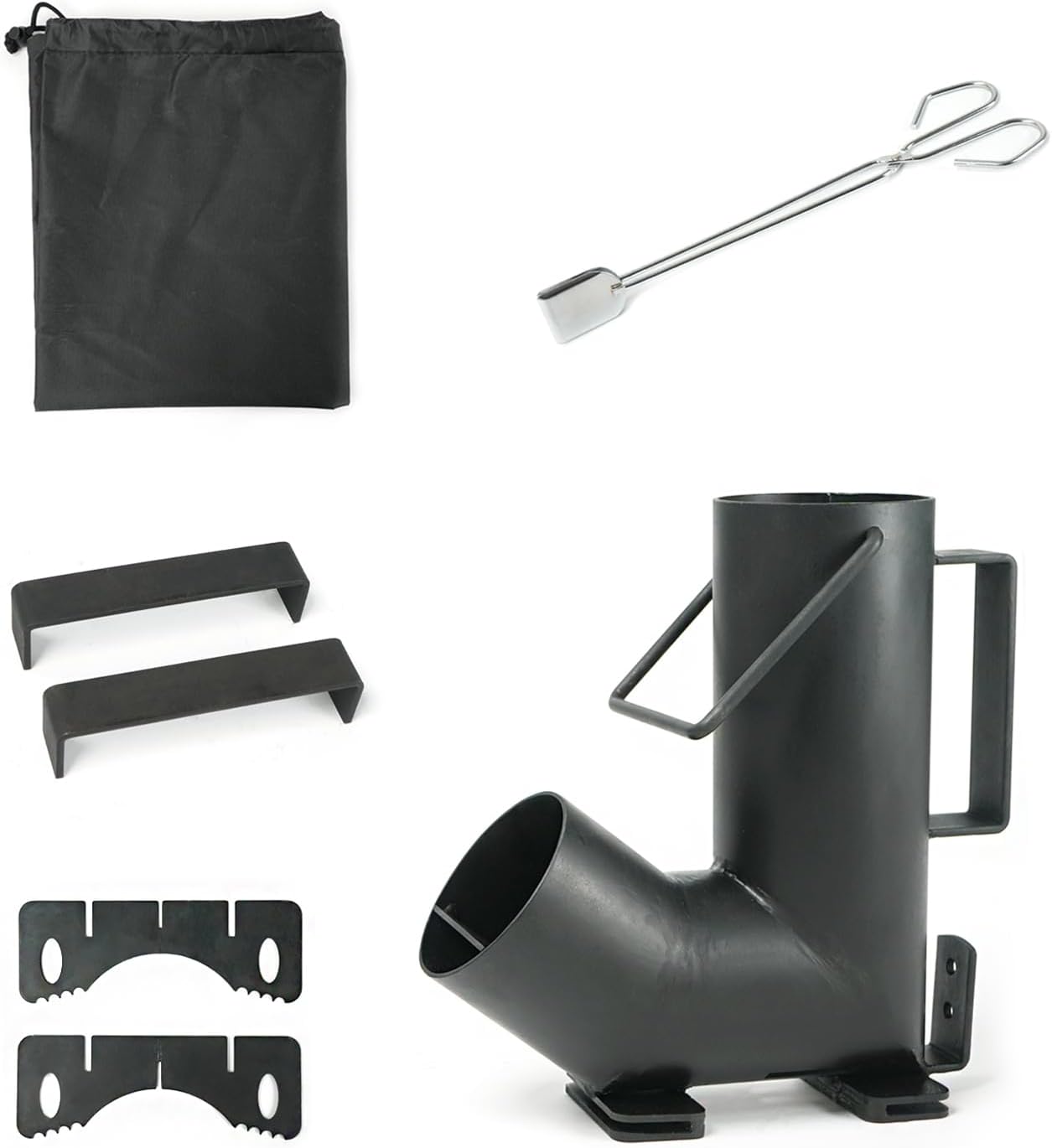 HAWOK Wood Burning Rocket Stove, Camping Rocket Stove with Fire Tongs & Storage Bag, Ideal for Outdoor Camping, Picnic, BBQ, Hunting, Fishing