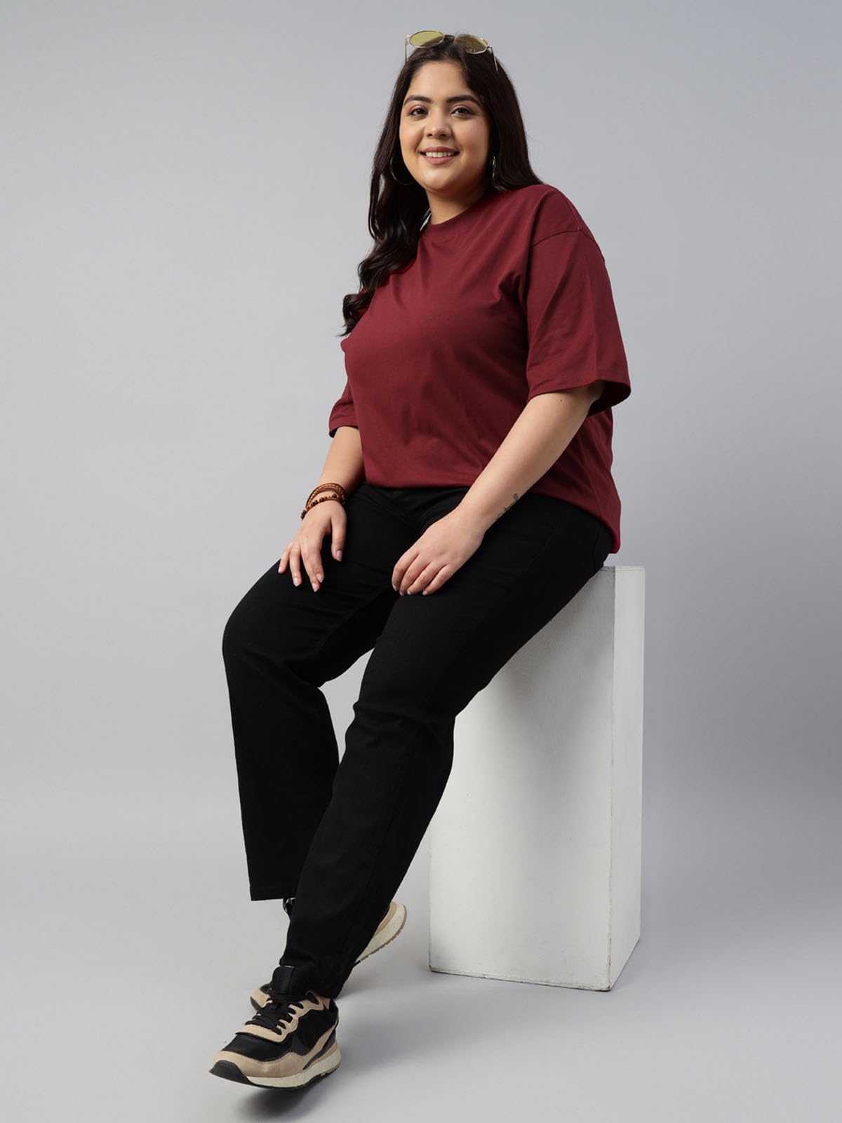 JUNEBERRY 100% czysta bawełna oversize, luźny krój, zakładane ramiona, stały rdzeń, duże rozmiary, damskie koszulki combo, 2 sztuki (rozmiary od 2XL do 5XL)