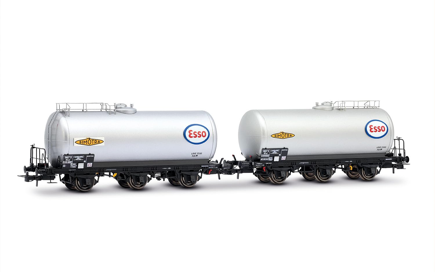JOUEF HJ6294 SNCF, 2-unit pack 3-axle tank wagons, "ESSO", silver livery, ep. III Railway 1x Wagon