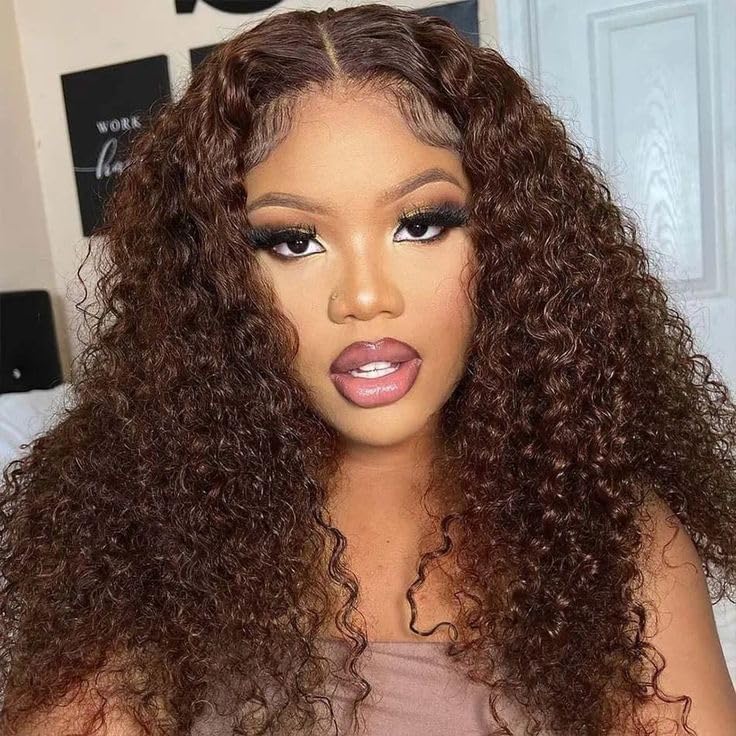 Chocolate Brown Deep Wave Lace Front Wig Colored Deep Curly Lace Front Wig