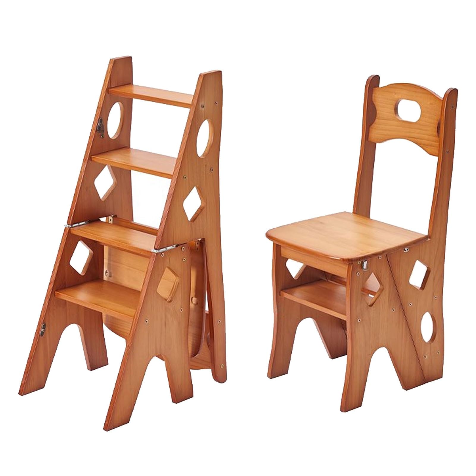 ZGYOZMNG Folding Step Ladder Chair - Foldable Ladder Stool Shelf - Wooden Foot Stools Library Steps Bookshelf Plant Stand for Storage and Decoration