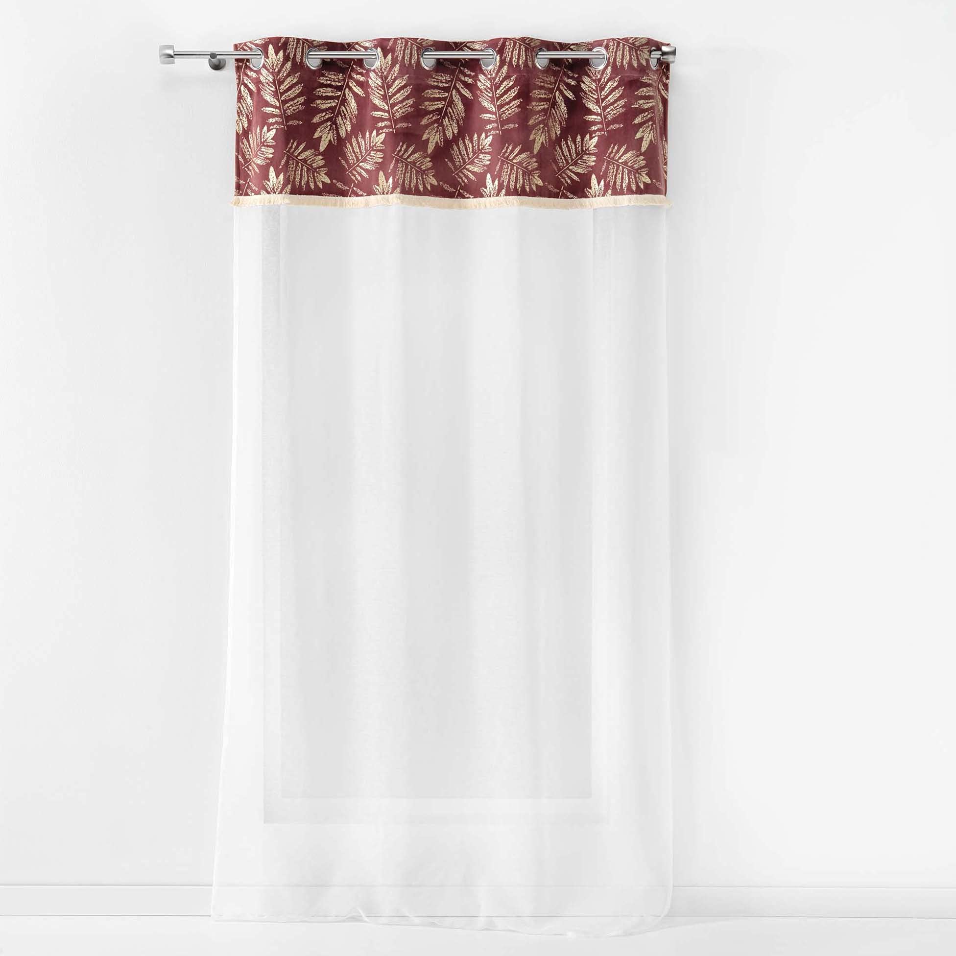 Douceur d'Intérieur, Voilage à Oeillets (140 x 240 Cm) Adelor Rose, Voile Sablé Finition Top Imprimé Or Et Frange