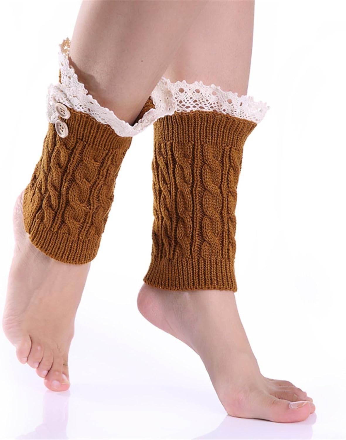 レッグウォーマー レディース ショートソックスカバー レースボタン ​​レディースブーツカバー レッグウォーマー 防寒 冬用 (色