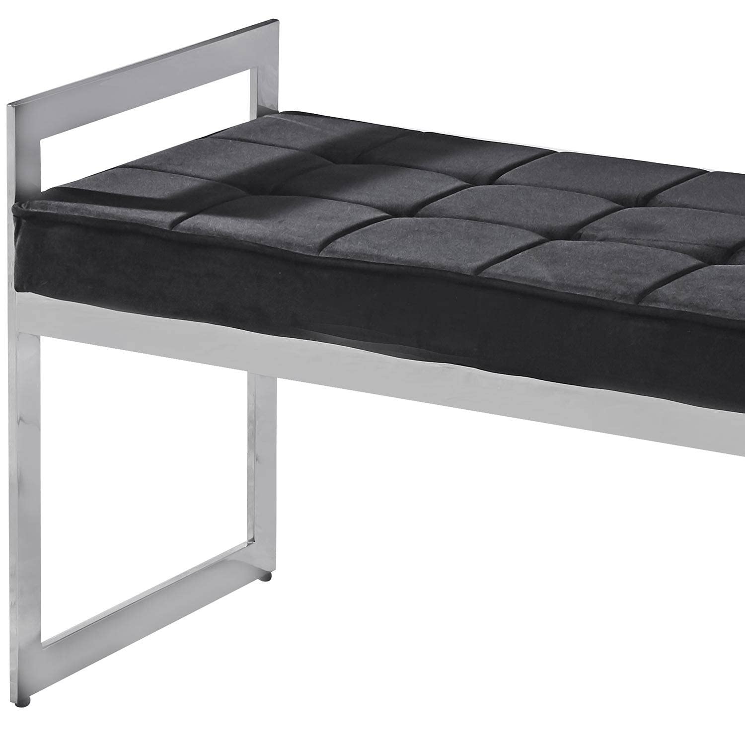 Menzzo Banquette Lady 2 Places en Velours Noir & Pieds Métal Argent – Banc Design Moderne et Élégant – Assise Confortable pour Salon, Chambre ou Entrée – L94 x P44 x H46 cm