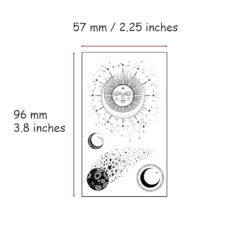 Miniatura 4 de Tatuajes temporales realistas con diseño de luna, sol, estrellas, planetas espaciales, tatuajes temporales para mujeres