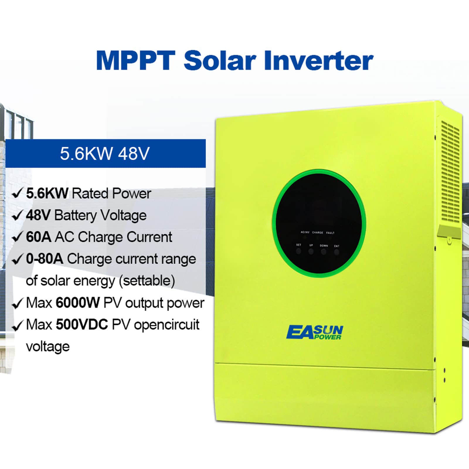 POWLAND 5600W Inverter solare ibrido 48V, indipendente da rete Inverter, Parallelizzabile, integrato MPPT, 220V 230V uscita, funziona senza batteria Ingresso solare massimo 6000W 120-450V DC con WiFi