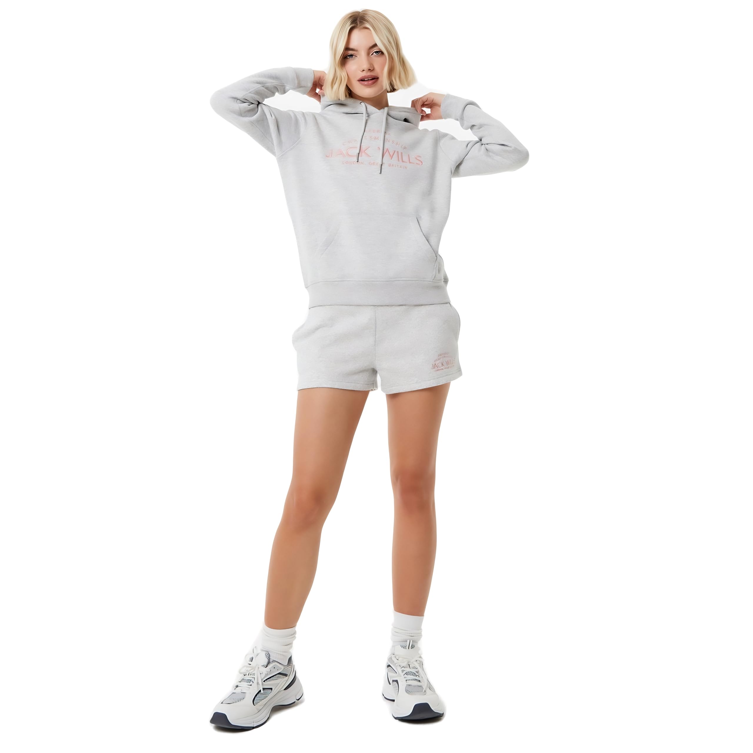 Jack Wills Women's Grey Marl Hunston Graphic Logo Hoodie Xs