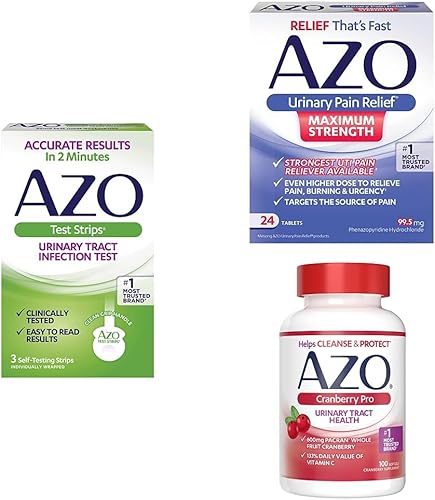AZO Paquete de tiras de prueba UTI para aliviar el dolor, 3 unidades, alivio del dolor urinario, fuerza máxima, 24 unidades, suplemento Cranberry