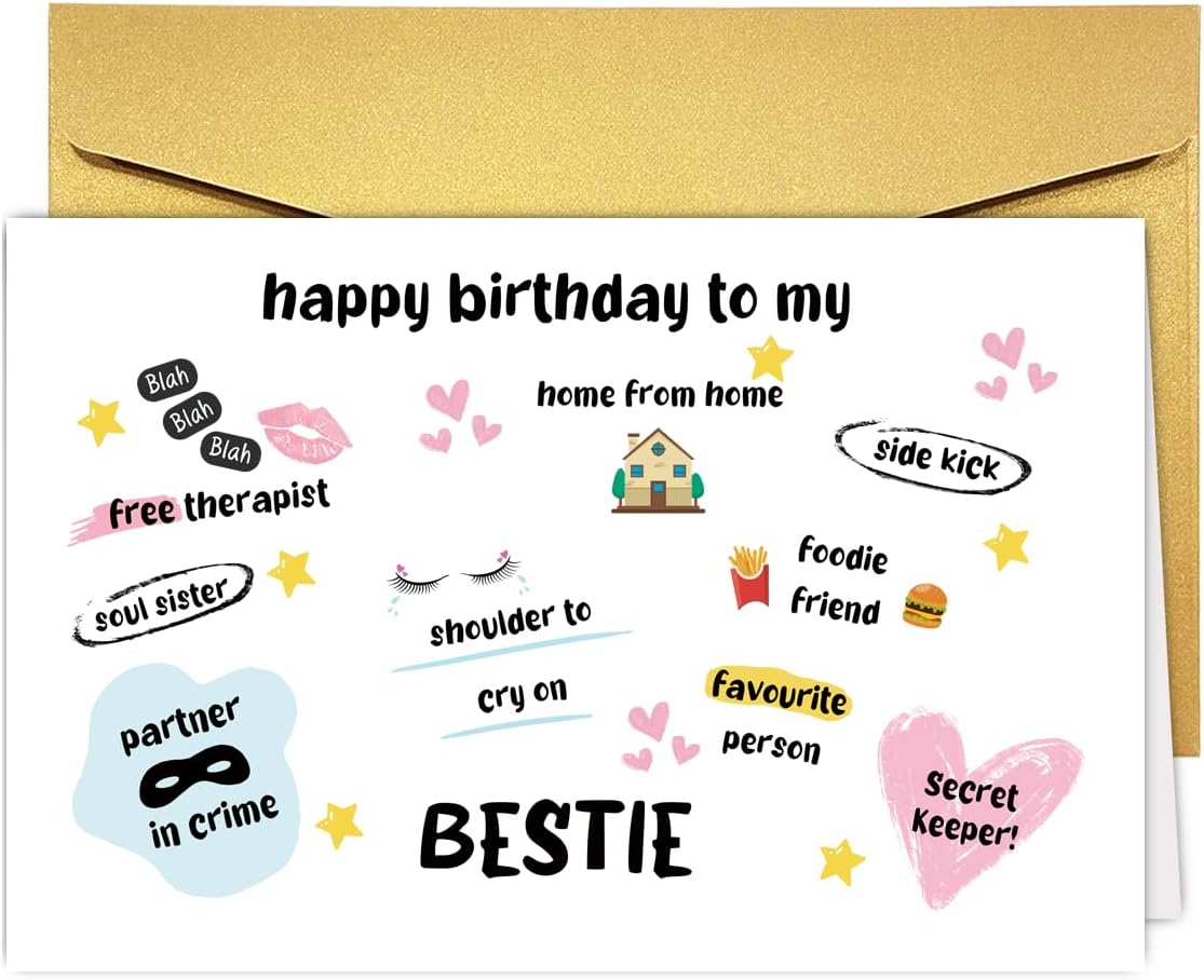 Funny friendship Birthday Card for Women Sister, Happy Bday Gifts for Bestie, Bestie Best Birthday Card Gift for Sister Her