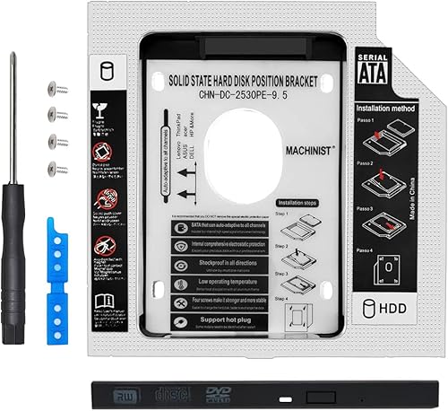 Miniatura 1 de MACHINIST Caja de disco duro SATA SSD de 2.5 pulgadas de 0.500 in, bandeja de adaptador de caja de aluminio SATA a SATA para Dell HP Lenovo ASUS