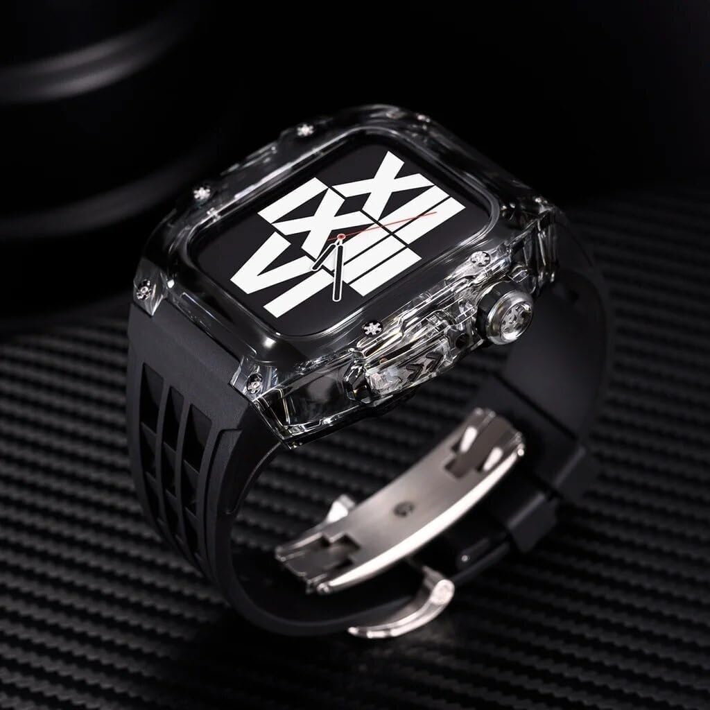 BIK Transparent Watch Case Sport Rubber Band，For Apple Watch 45mm 44mm，Rm Style Men Women Watch Mod Kit，For Iwatch Series 9 8 7 6 5 4 SE Replacement Accessories