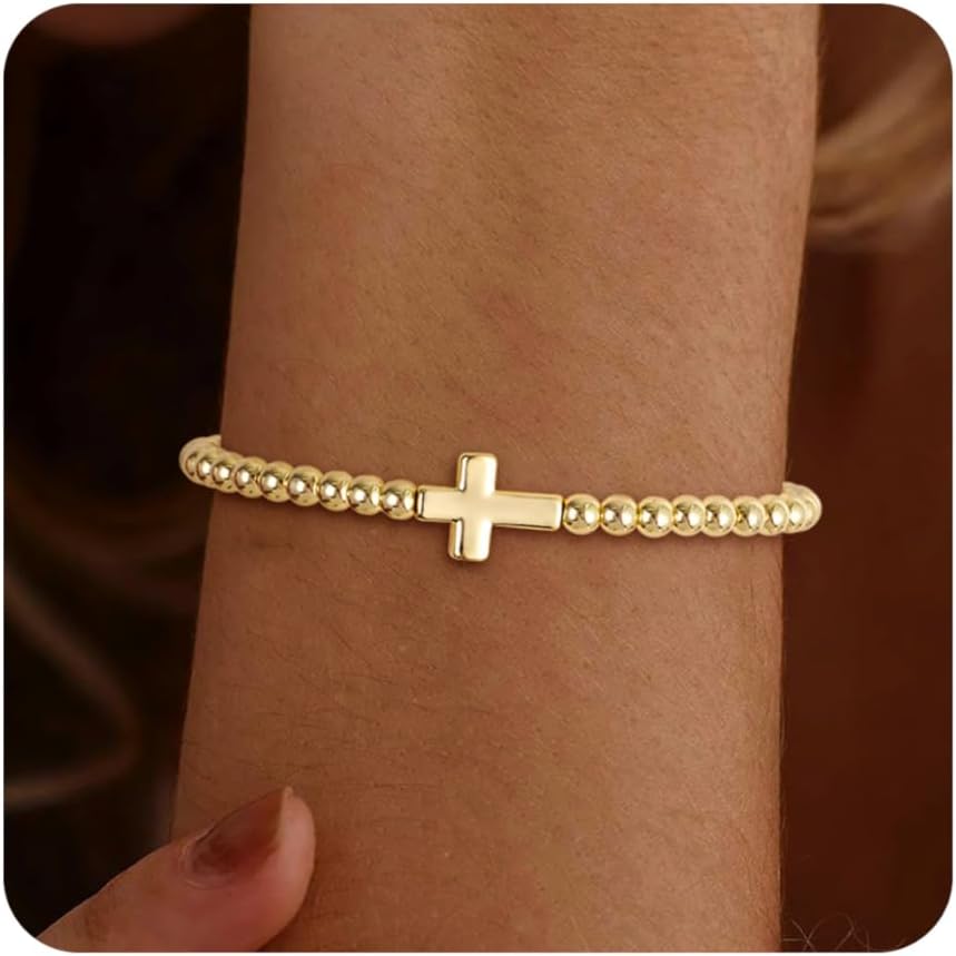 14K Gold Beaded Stackable Charm Bracelets for Women Trendy