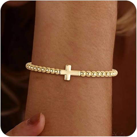 Lisitine Gold Bracelets for Women 14K Gold Beaded Bracelets Stackable Bracelets for Women Gold Charm Bracelet Non Tarnish Gold Jewelry for Women Trendy