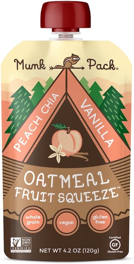 Munk Pack Oatmeal Fruit Squeeze Pouch, Peach Chia Vanilla, 4.2 oz (Pack of 6)