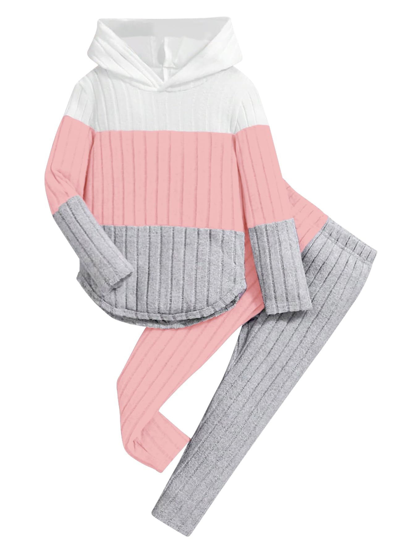 Toddler Kid Girls Clothes Ribbed Color Block Long Sleeve Hoodie Sweatsuit Set Fall Outfits