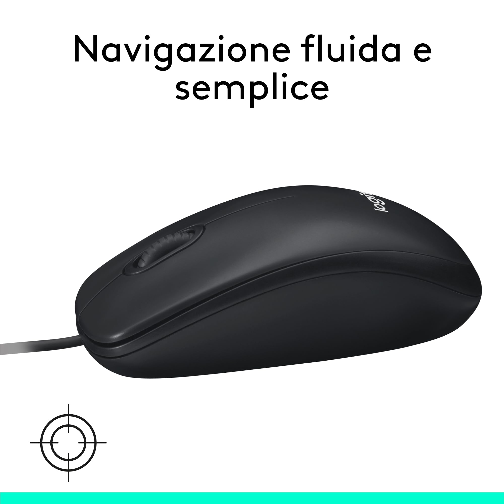 Logitech M100 Mouse USB con Cavo, 3 Pulsanti, Tracciamento Ottico 1000 DPI, Ambidestro, Compatibile con PC, Mac, Laptop, Nero