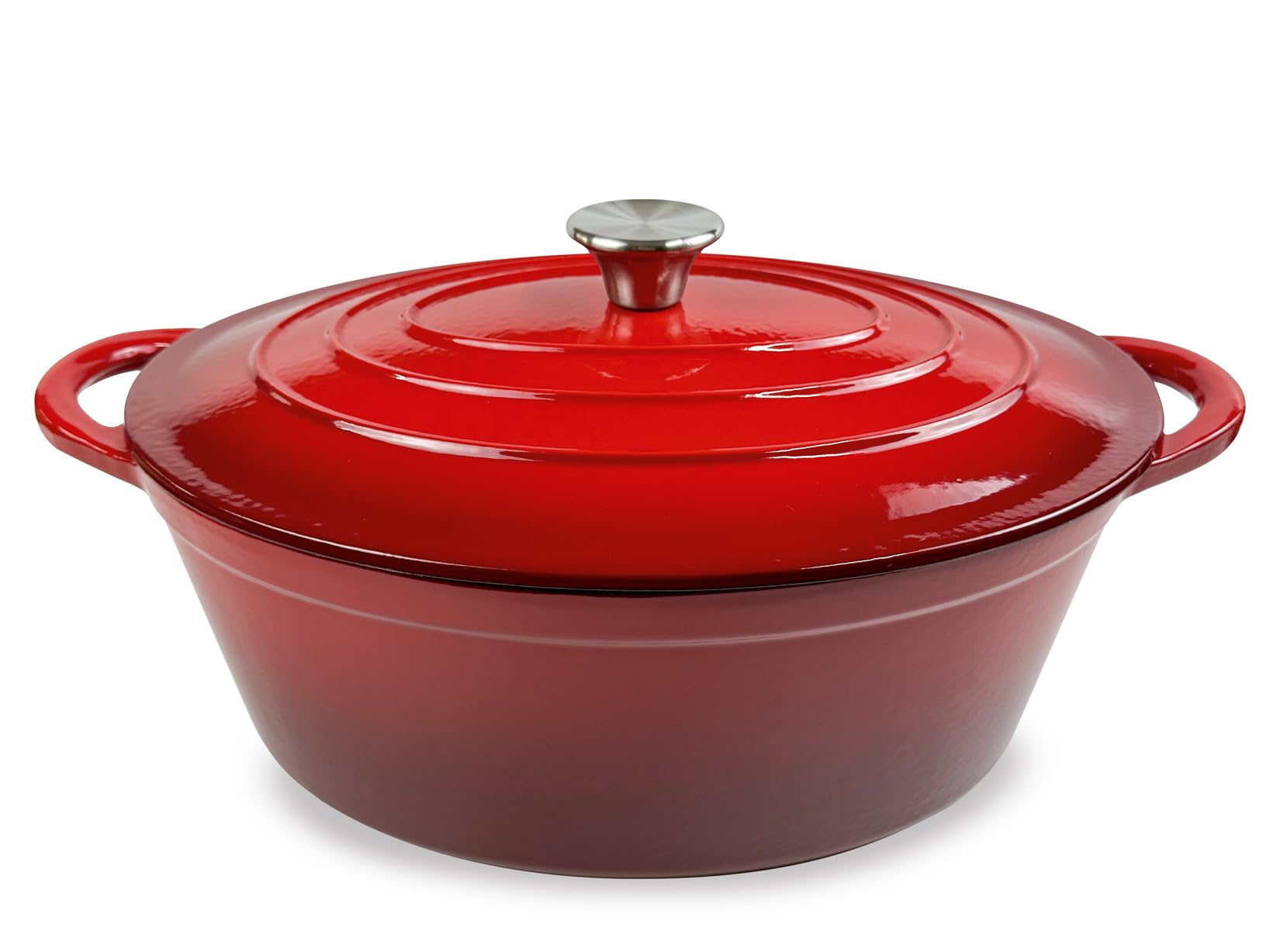 H&H Casseruola Ovale in Ghisa Smaltata 26x34 cm, 2 Manici, Rossa, per Tutti i Piani Cottura, Compatibile con Induzione