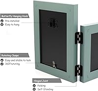 Vista 5 de Marco de fotos plegable de madera con bisagras horizontales dobles de 5 x 7 pulgadas con frente de vidrio real en color azul verdoso para mesa