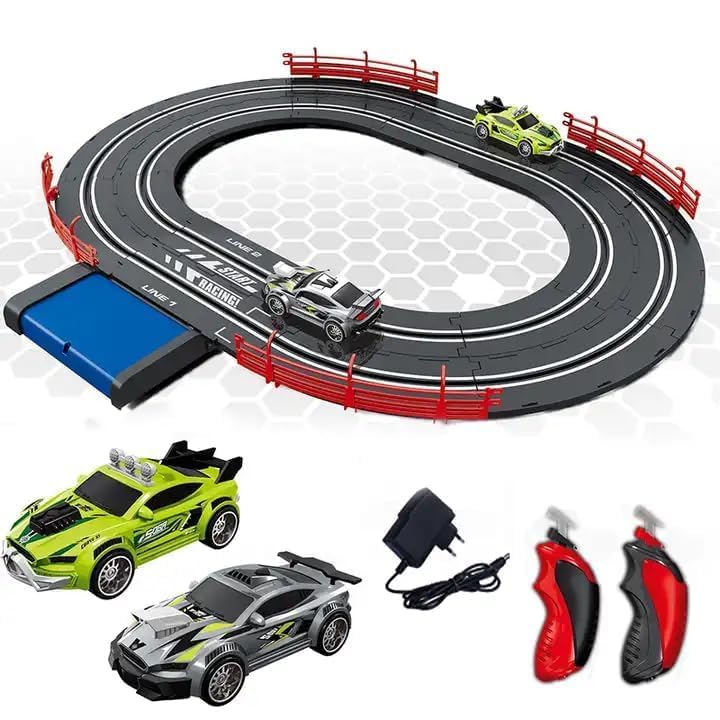 Lagertha Electric Racing Tracks for Boys and Kids Including 2 Slot Cars 1:43 Scale with Headlights and Dual Racing, Race Car Track Sets with 2 Hand Controllers, Gift Toys for 4 Years Up (180 cm)