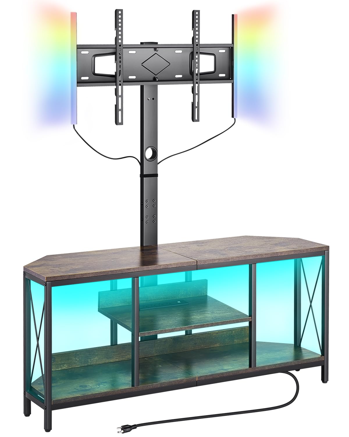 VEVOR 45" TV Stand with Mount for up to 75 in TVs, Entertainment Center with Power Outlet & LED Lights, Height Adjustable TV Console with Mount with 3