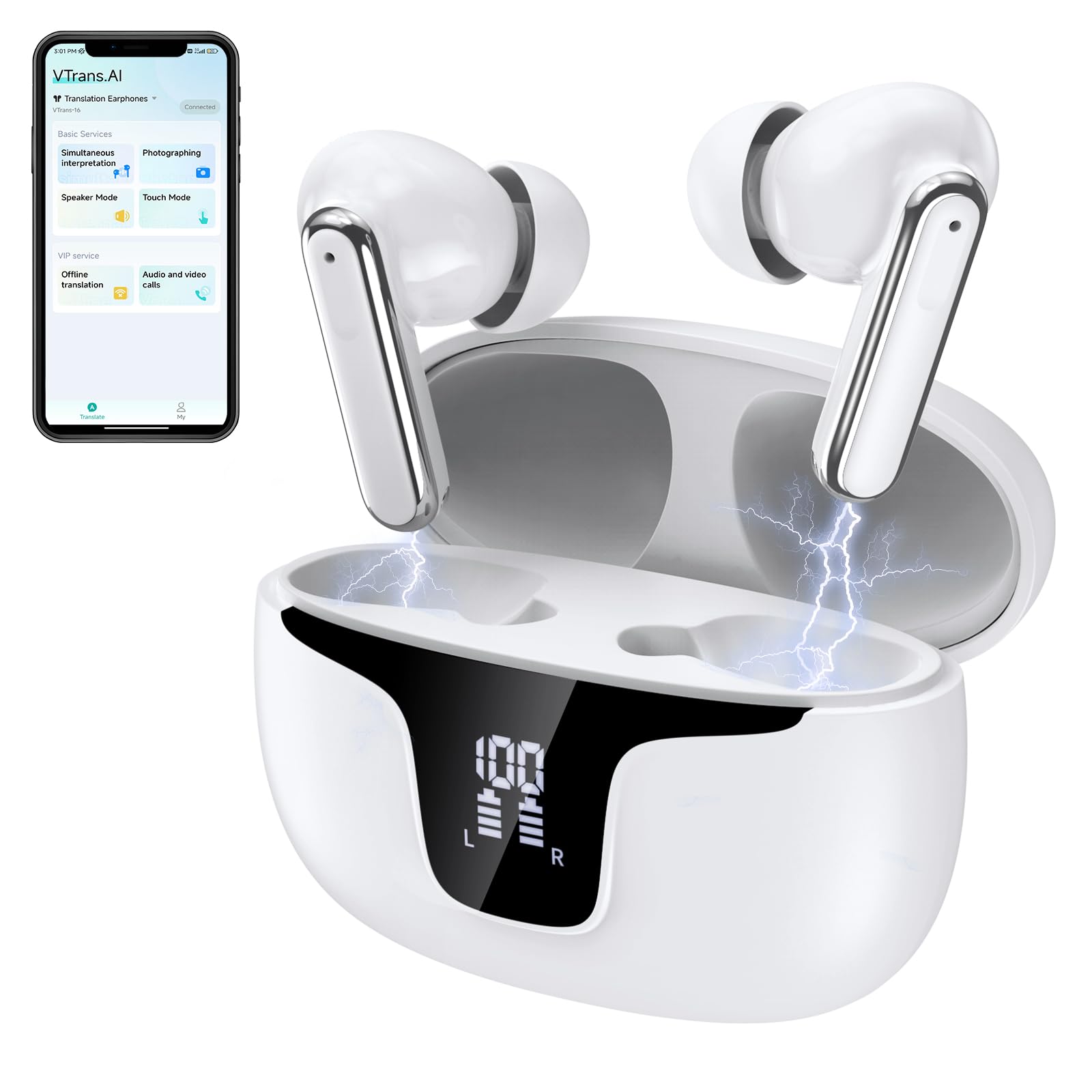 Gueray AI Kopfhörer Übersetzer Übersetzungskopfhörer Echtzeit mit App, Bluetooth 5.4 Kopfhörer Im Ohr für iOS & Android, 6 Modi & 112 Sprachen - Ideal für Lernen, Reisen, Geschäftsleben