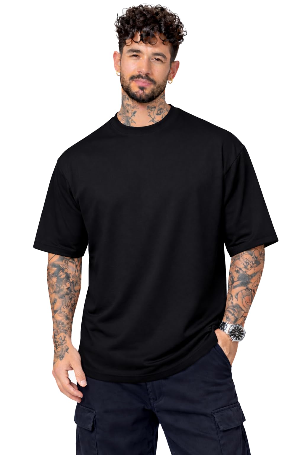 angelurza 220 GSM Premium Heavyweight Oversized T-Shirt for Men | Thick 100% Pure Cotton Bio-Washed Combed | Boxy Drop Shoulder Plain Solid Streetwear Round Neck Tee-picture-40