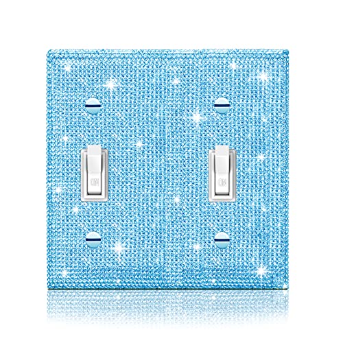 Image of Shiny Blue Rhinestones Wall Plate Cover Double Toggle Toggle Outlet Covers Light Switch Cover Rhinestones Decorative Outlet Covers Wall Plate 2 Gang Decorative