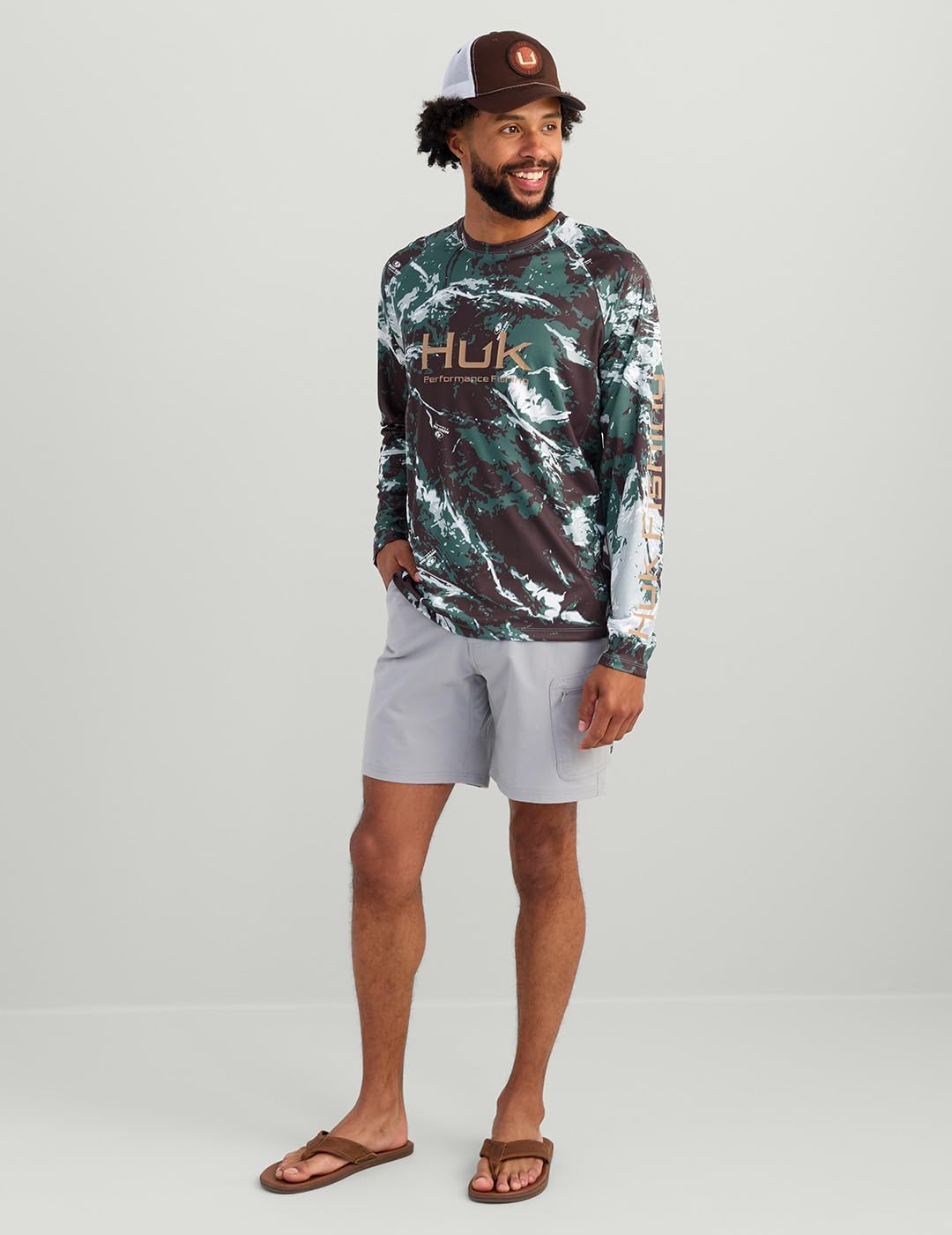HUK Mens Pursuit Pattern Crew Long Sleeve Shirt, Performance Shirt - Image 3