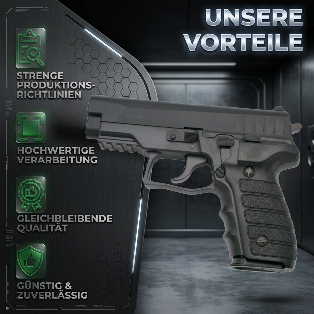 Softair Pistole Vollmetall <0,5 Jule 6 mm BB Federdruck Softair HA-183B Schwarz Airsoft Pistole 537 Gramm Magazin 15 Schuss