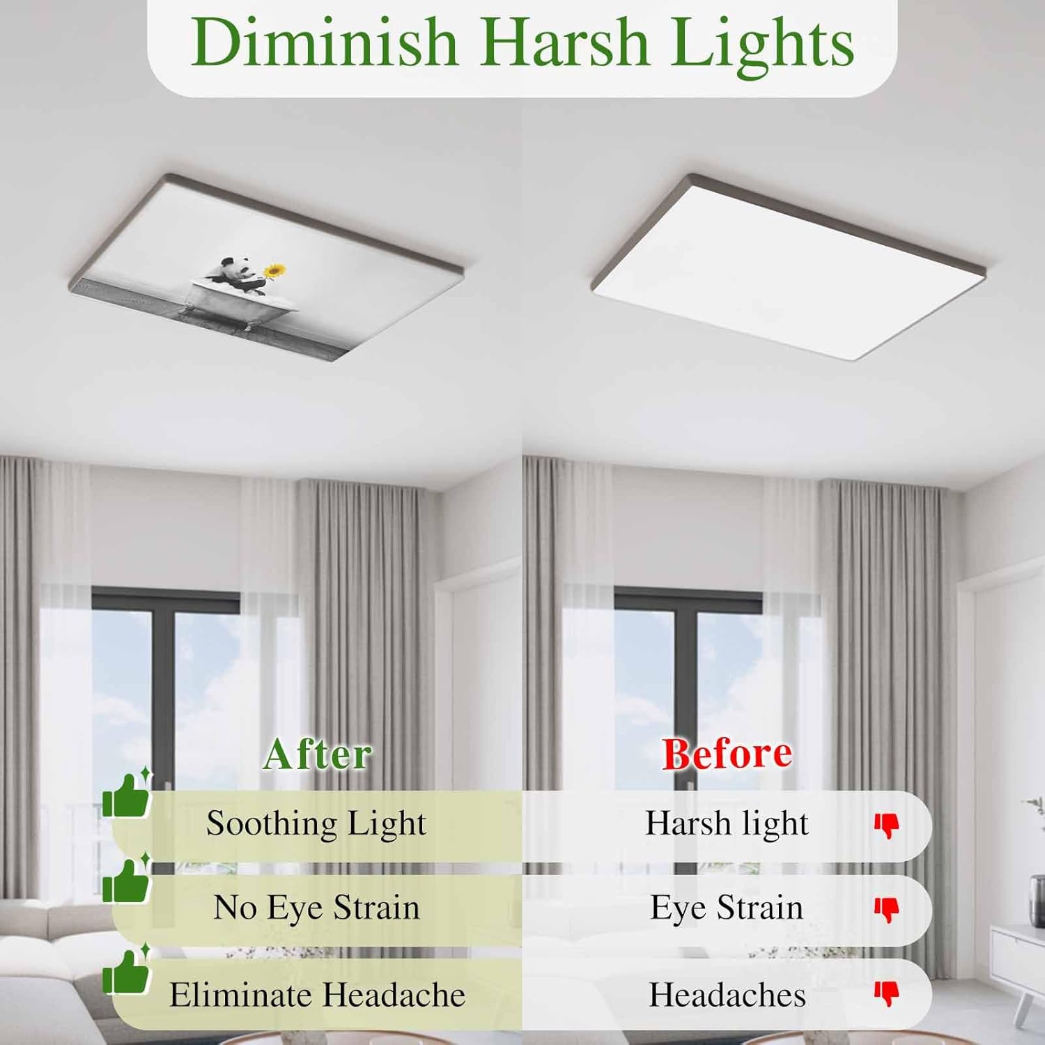 Funny Panda Fluorescent Light Covers for Ceiling Lights 4x2 feet,4 Pack Magnetic Light Filters for Classroom,Cute Art Vintage Lovely Animals on Bathtub Fluorescent Lamp Shade Panel for Office School