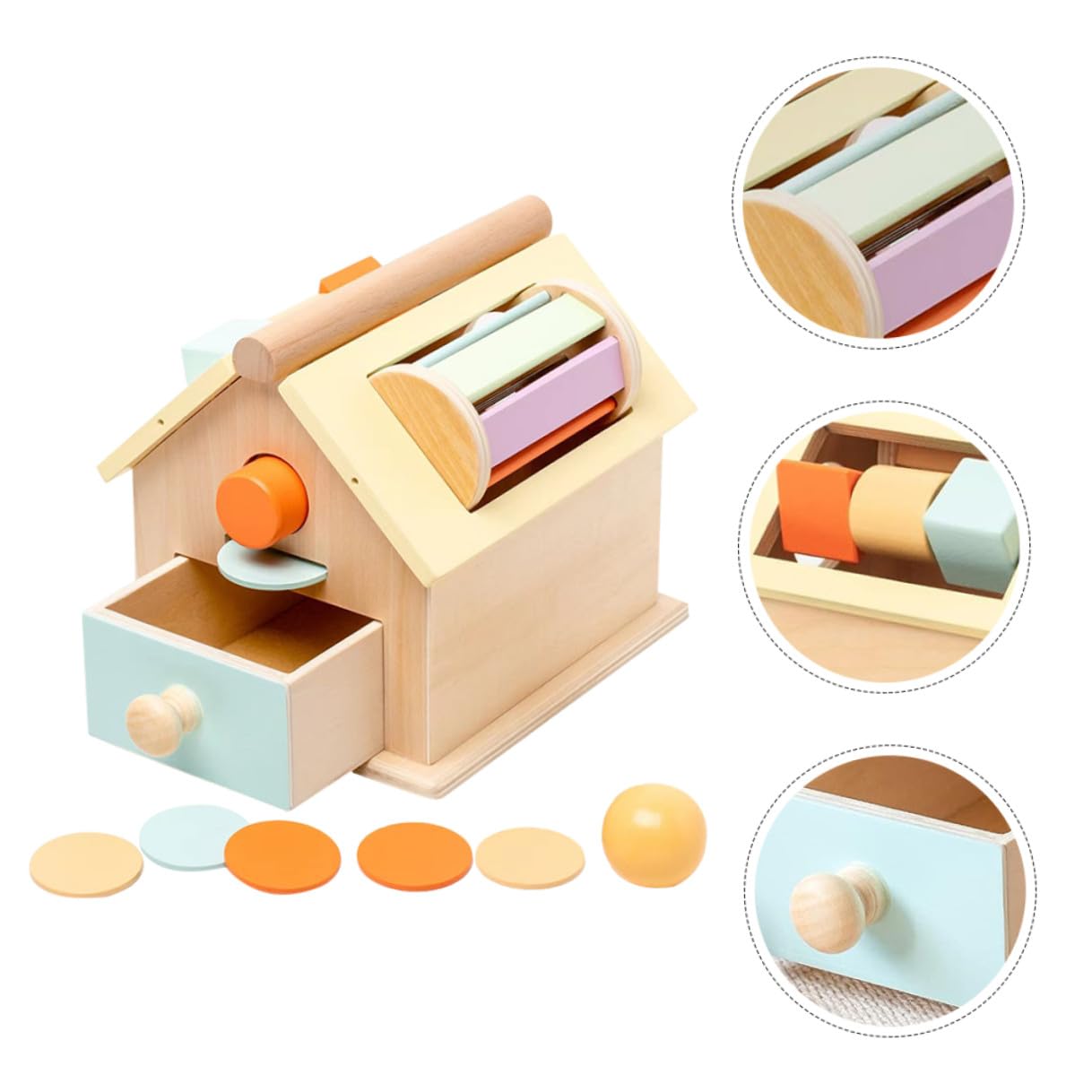 BESPORTBLE Juego de Juguetes de Madera Montessori para Niños Pequeños 1-3 Años, Tamaño Compacto, Multifuncional de Lanzar Balones y Caja de Monedas, Desarrollo Sensorial y Motricidad Fina,
