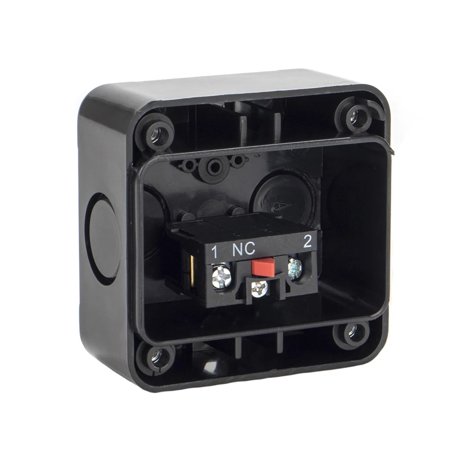 Interruptor pulsador de parada de emergencia con cabezal de hongo rojo, 10 A, for ascensores, con enclavamiento y bloqueo automático con cubierta protectora.