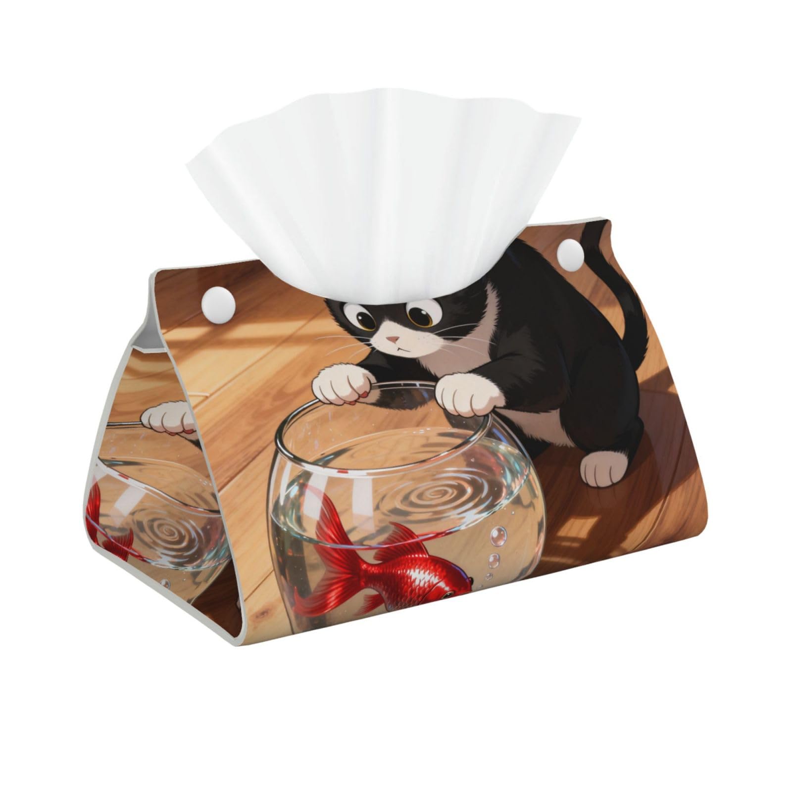 Cat Fish Tank Long Leather Tissue Box Cover-Waterproof PU Leather Tissue Holder for Bathroom, Decorative Rectangular Tissue Case