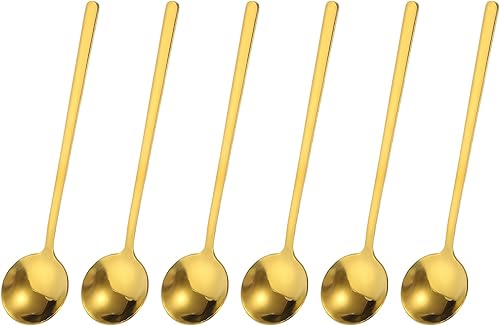 uxcell 6 cucharas de café de acero inoxidable de 6 pulgadas, mini cucharadita de café para café, postre, helado, pastel, dorado, 6 unidades