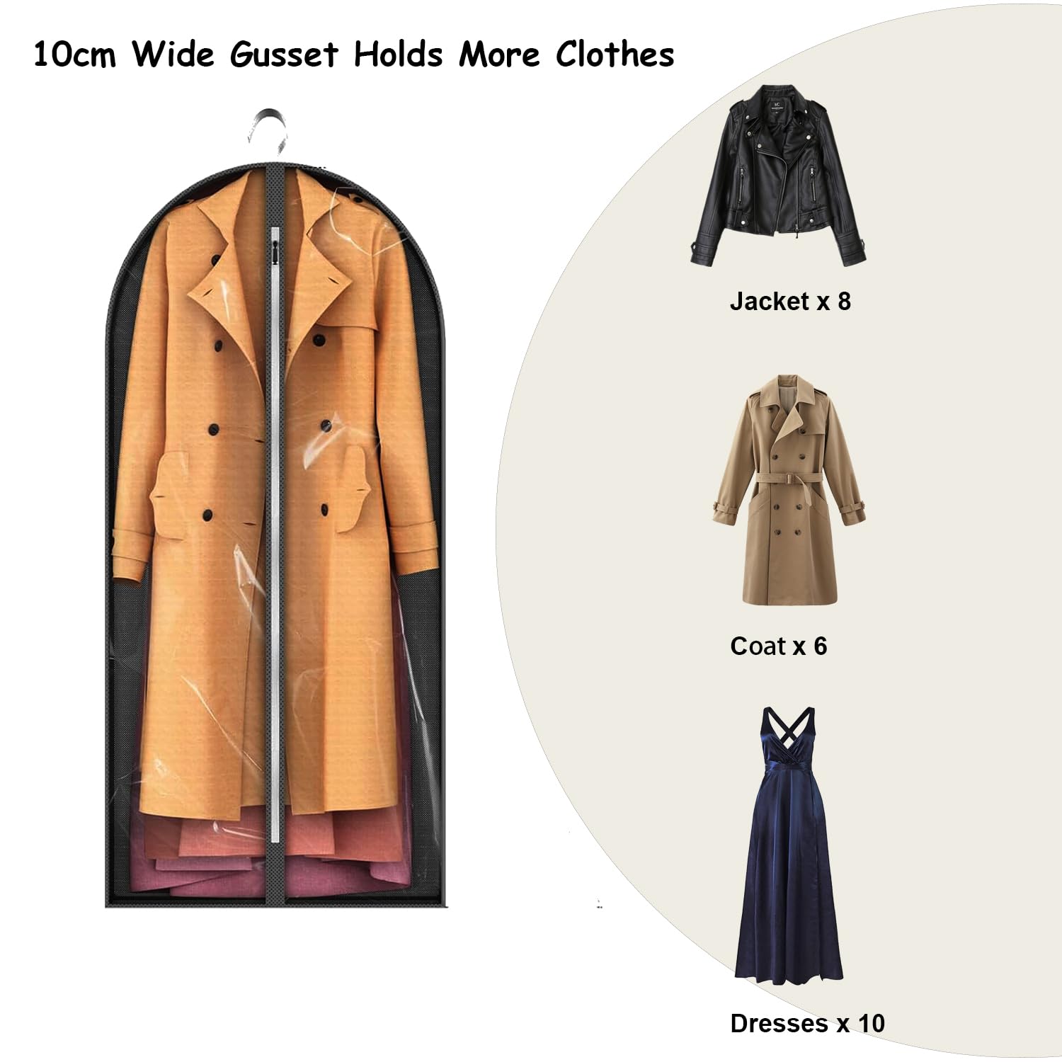Dress Bags, Breathable 151 x 60 x 10 cm (3 PCS) Garment Bag Covers Clothes Bags with 10cm Gusset - Image 3