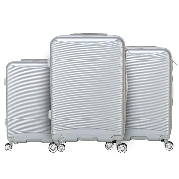 Verage V-Lite Firestone Combo Set of 3 (Cabin + Medium + Large Check-in) Metallic Silver Hardsided Trolley Bags for Travel, Suitcases with Spinner Wheels, Anti-Theft Luggage (20/24/28 Inche)