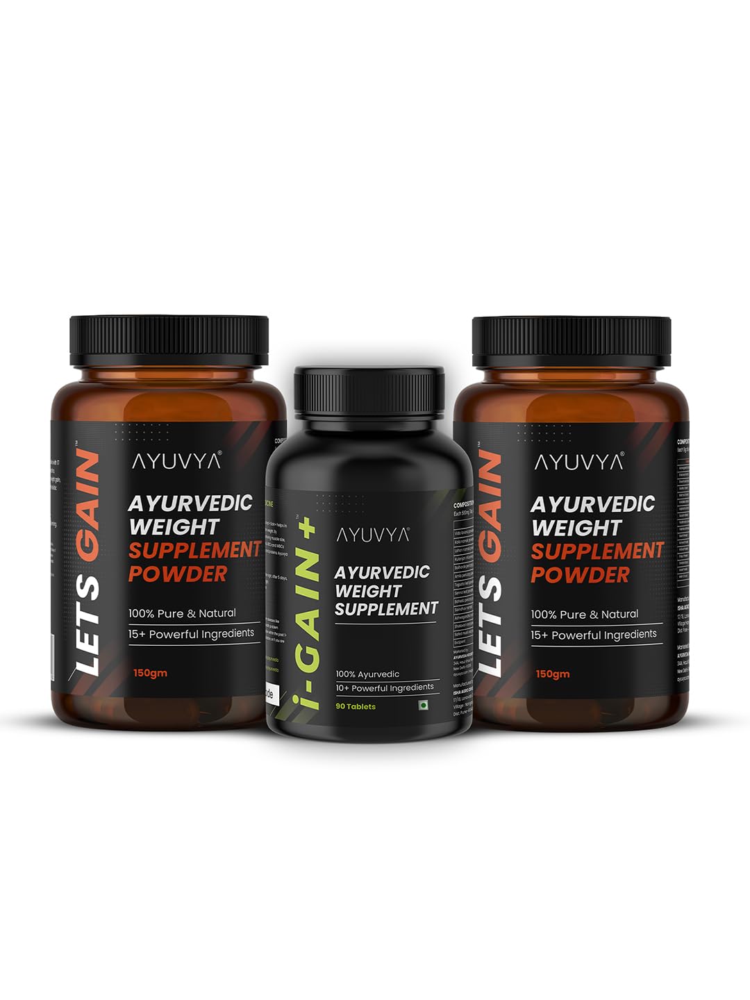 Ayuvya i-Gain+ & Lets Gain Weight Gain Combo | Helps Improve Appetite & Digestion | Promotes Muscle Recovery & Energy Levels | For Men & Women | 100% Ayurvedic Combo (Pack of 3, 300 Gram, 90 capsules)