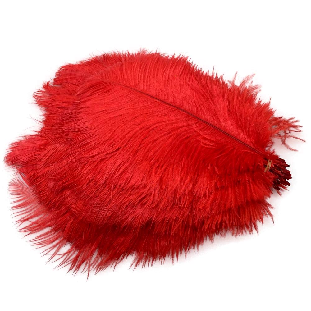 Sowder 50pcs Natural 8-10inch(20-25cm) Ostrich Feathers for Home Wedding Decoration(red)
