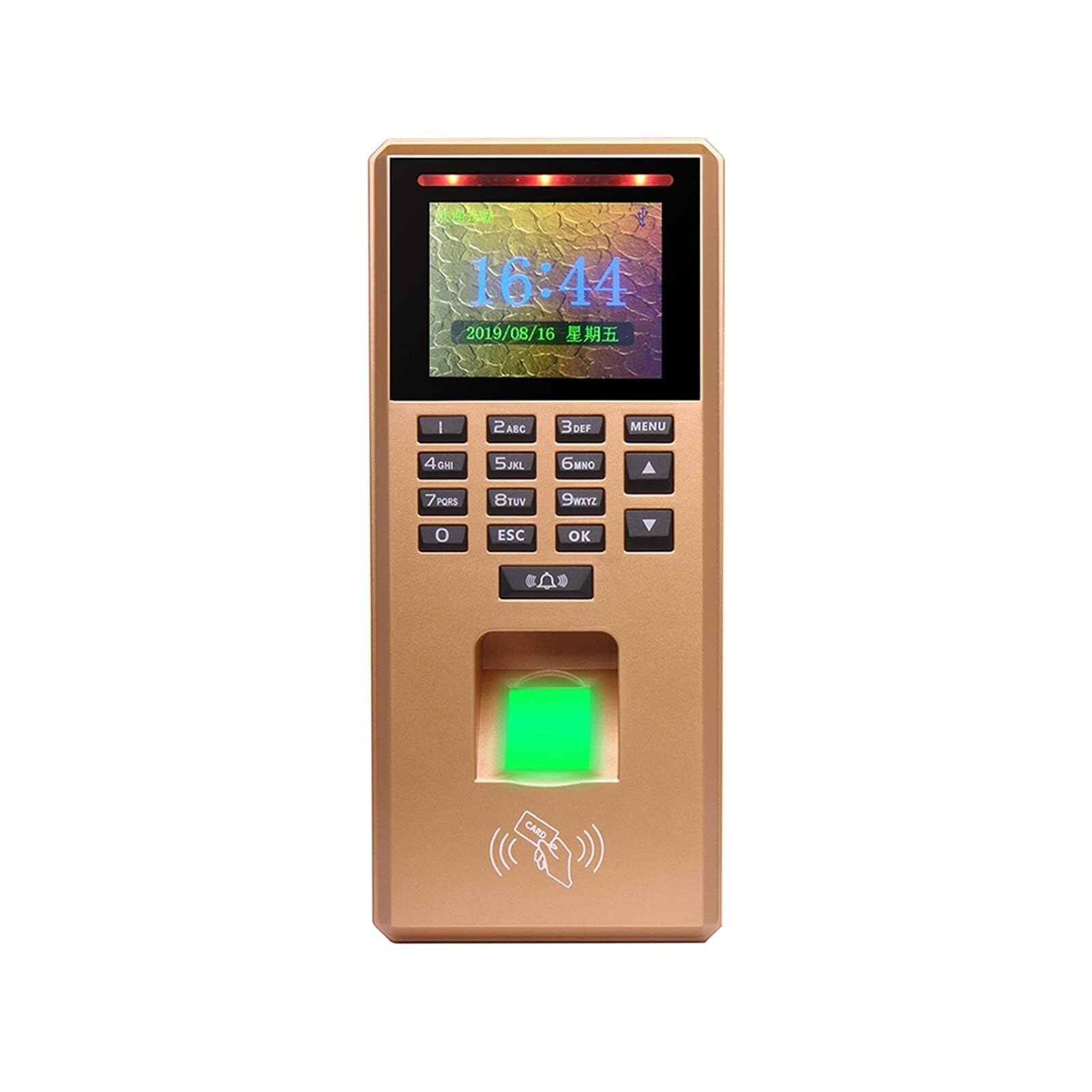 Macchina per la rilevazione delle presenze con Impronte digitali da 2,4 Pollici con USB, Tastiera, Controllo accessi RFID e Sistema biometrico - Golden