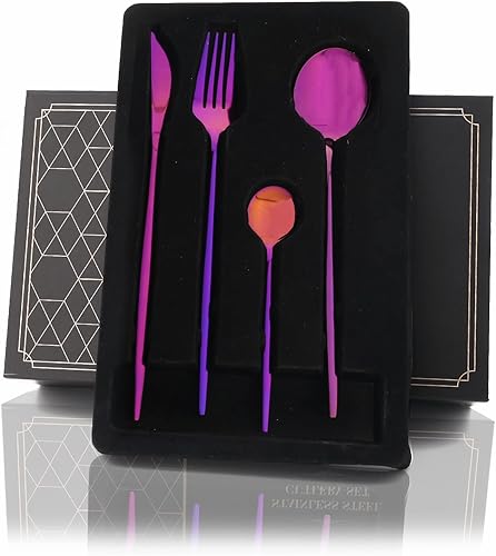 Miniatura 19 de JASHII Juego de cubiertos de 24 piezas con caja de regalo, juego de cubiertos de acero inoxidable para 6, regalo de inauguración de la casa, mango