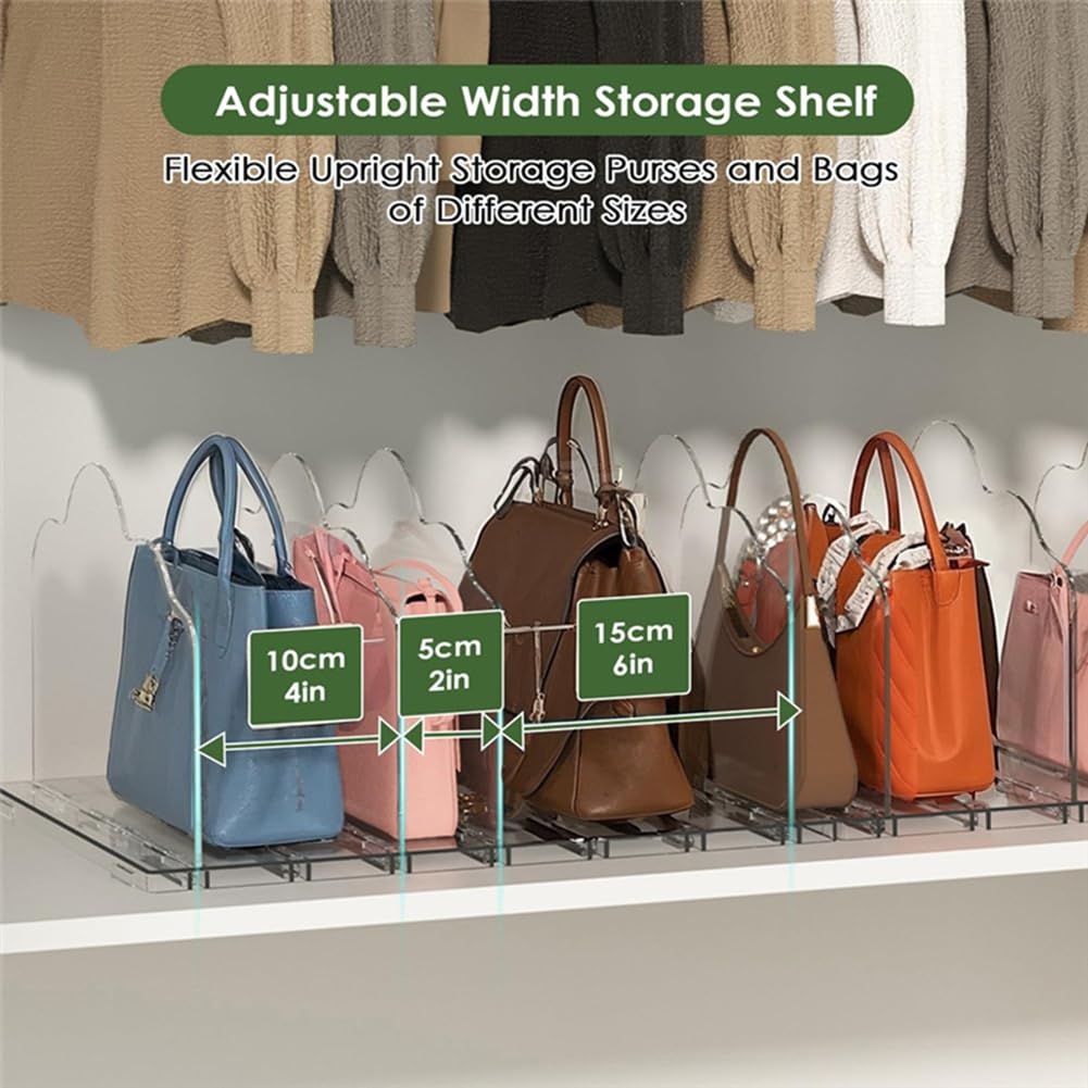 Organizador de Bolsos para Armario, Divisor de Estante Ajustable, Organizador de Bolsas Transparentes para Dormitorio y Oficina.