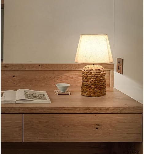 Miniatura 5 de Lámparas de Mesa Lámpara de mesa de ratán con pantalla de tela, decoración nórdica, lámpara de mesita de noche industrial para dormitorio, sala de