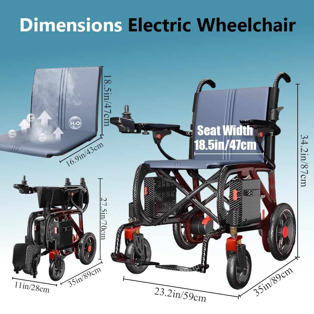 Sillas de Ruedas Electricas Plegables Ligeras para Mayores, Fibra de Carbono 14.3 kg, 48 km, 2 Motores, para Hasta 100 kg, Aprobada para Avión, Uso en Interiores y Exteriores