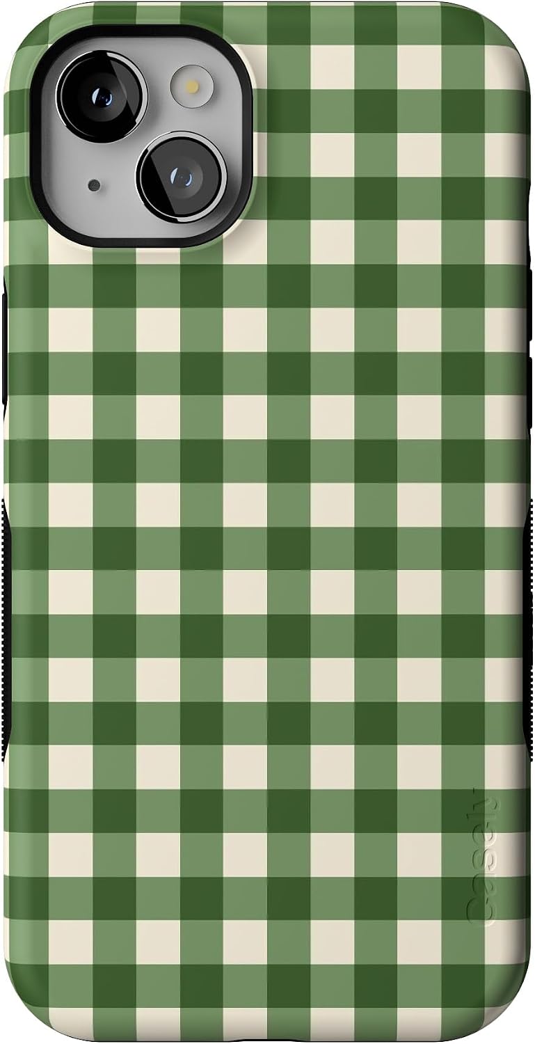 Casely iPhone 13 Mini Case | Checked Twice | Green Plaid | Bold Protective Design | MagSafe Compatible Design