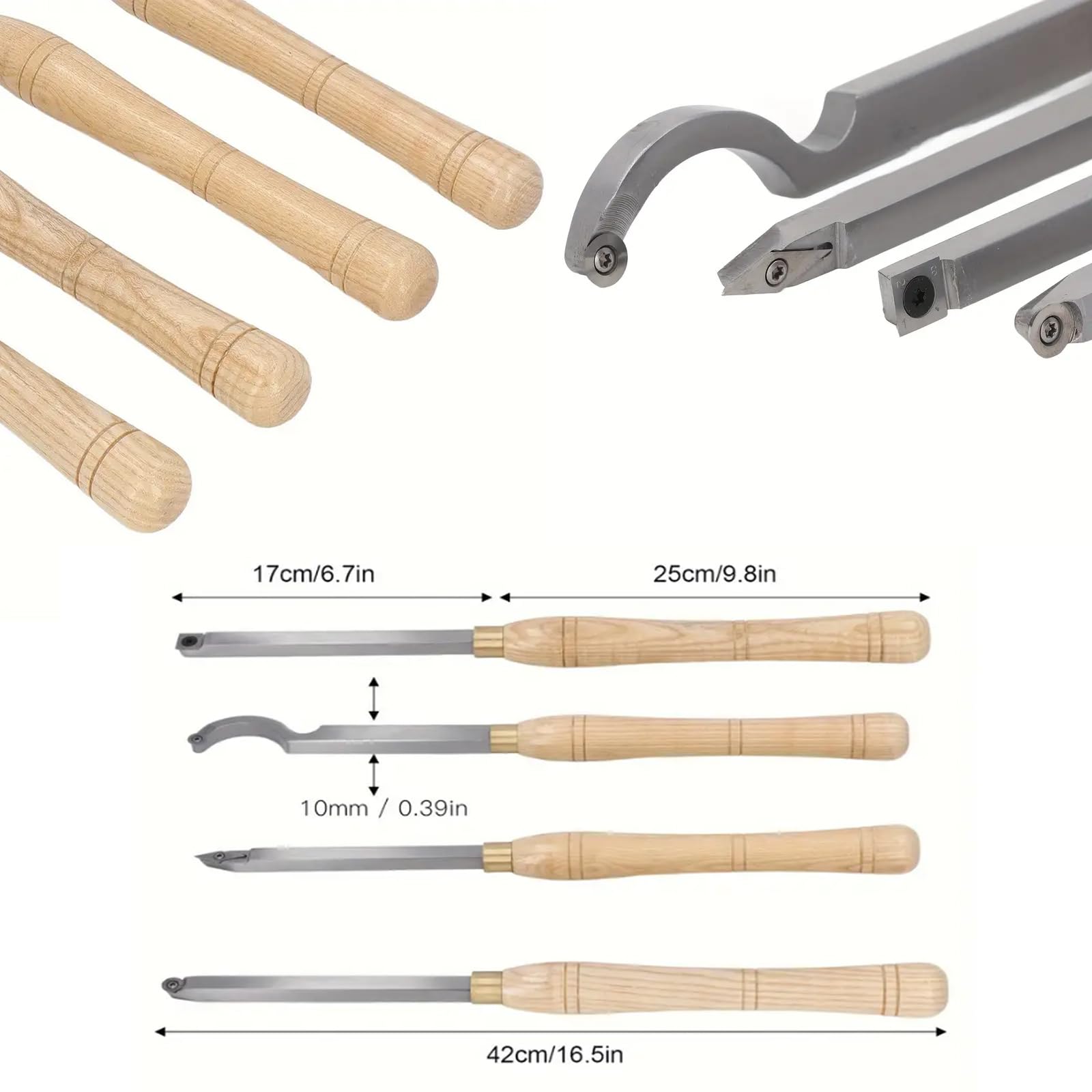 Holzmeißel, Hartmetallbestückte Holzdrehmaschinen-Drehwerkzeuge, Kombi-Set, Hartmetall-Drehwerkzeuge for Drechseln mit Holzgriff, rauerer Detailer, Finisher, Hohlhobel for die Holzbearbeitung