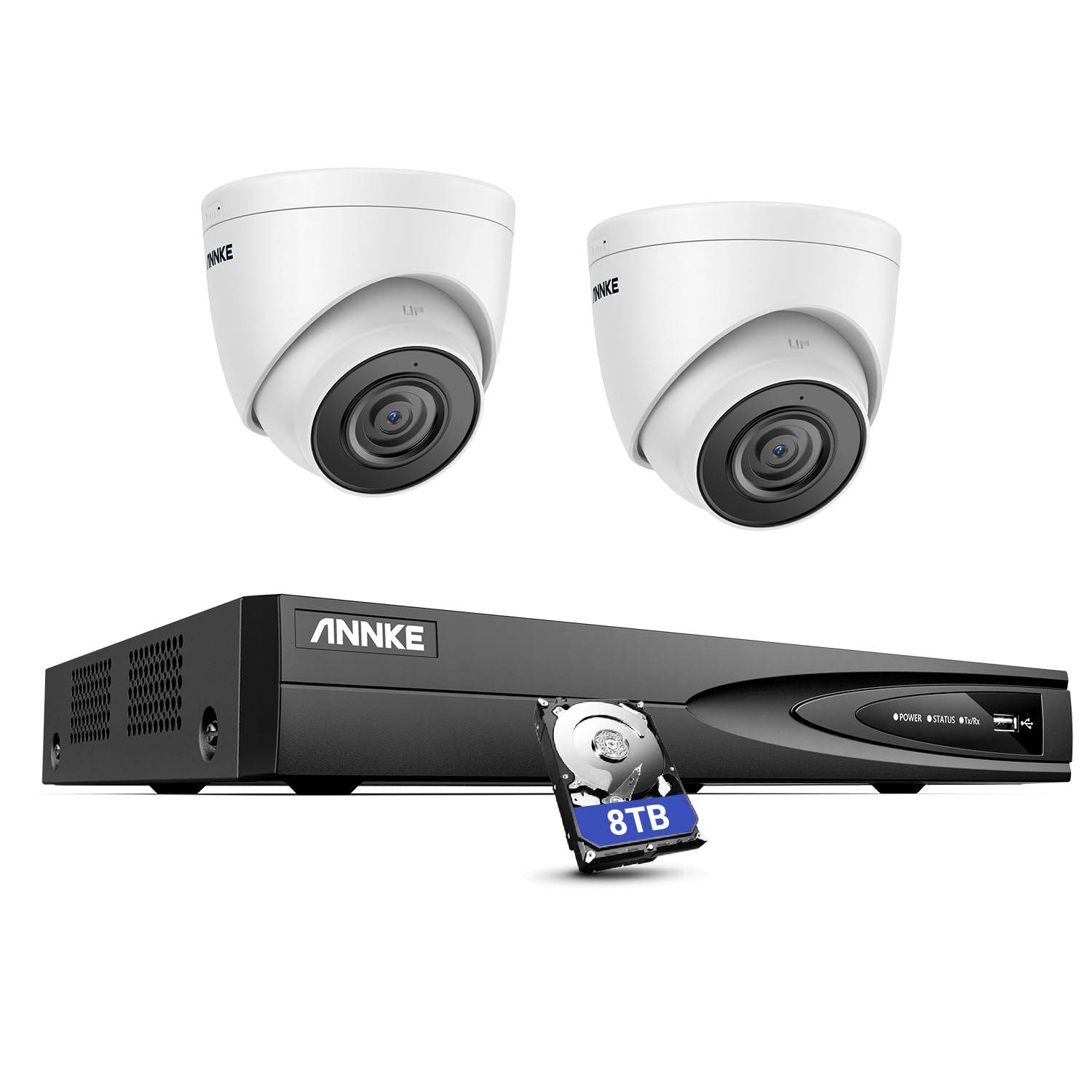 ANNKE 5MP Home Security Camera System, 12MP H.265+ NVR for 24/7 Reocrding, 2pcs 5MP 3K PoE IP Turret Camera Wired, Human&Vehicle Detection, IP67 Weatherproof, Color Night Vision, 8TB HDD Included