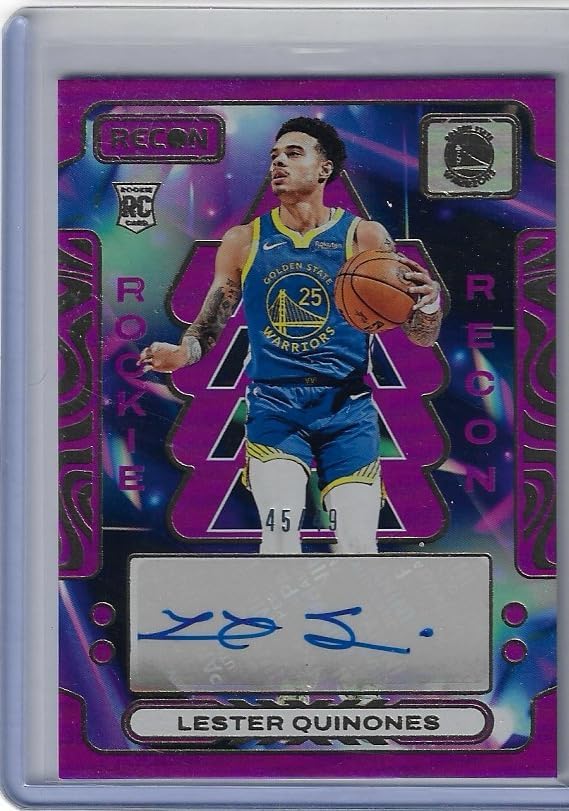 Lester Quinones Autographed & Serial NUmbered #45/49 Purple Parallel Rookie Recon Signatures Rookie Card Collectible Football Card - 2023 Panini Recon Basketball Card #RRRS-LES (Warriors)