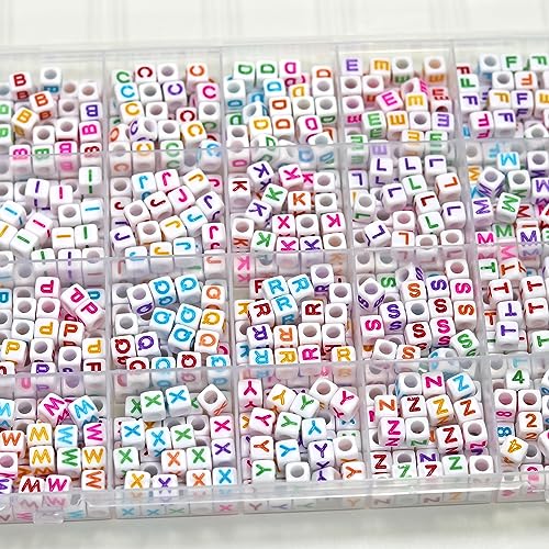 Image of MELIUS Acrylic Square Letter Beads, 1120Pcs 6x6mm in Alphabetical Order A-Z Colorful Letter Beads with Numbers Beads for Jewelry Making, DIY Bracelets, Key Chains (6x6mm, Multicolored) | Alphabetical Cube Beads, 28 Grid Box, for Jewelry Making, DIY Friendship Bracelets, Necklaces, Key Chains