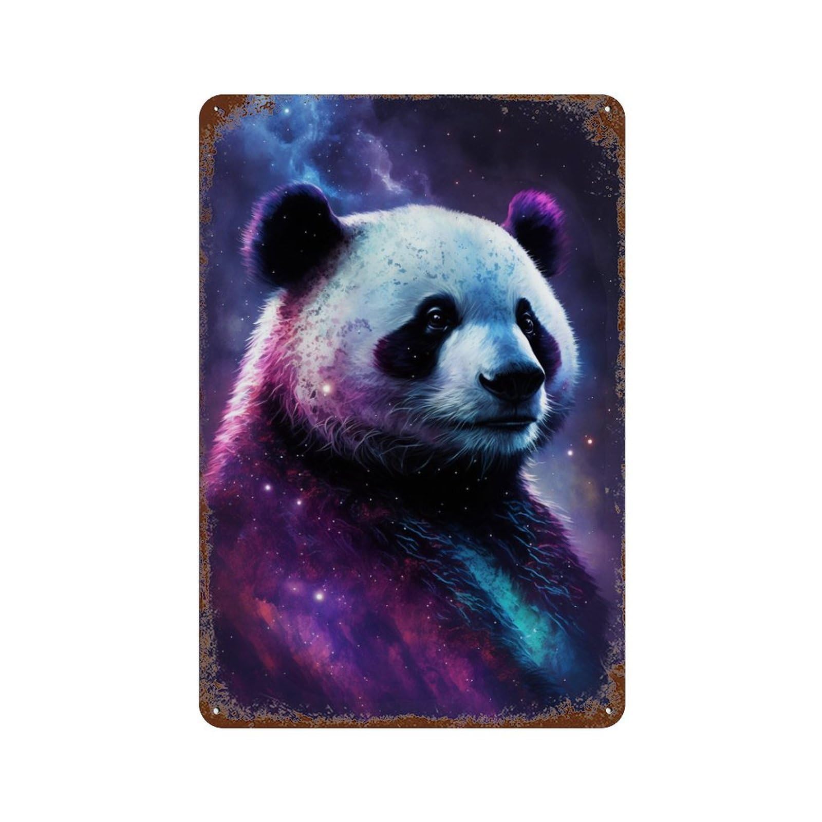 Rust Effect Cosmic Panda Art Print-7 Distressed Metal Wall Sign 11.8"x7.9", Shabby Chic Decor for Pub, Kitchen And Man Cave Decor